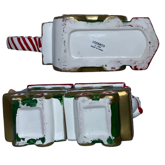 Vintage Santa Train Teapot With Nesting Creamer Sugar Bowl 3 Pieces Ceramic 1994 - Picture 6 of 16